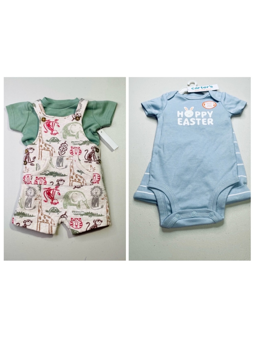 NWT Baby Essentials 3 Months Safari Overall Set & NWT Carter's 3 M Easter Set